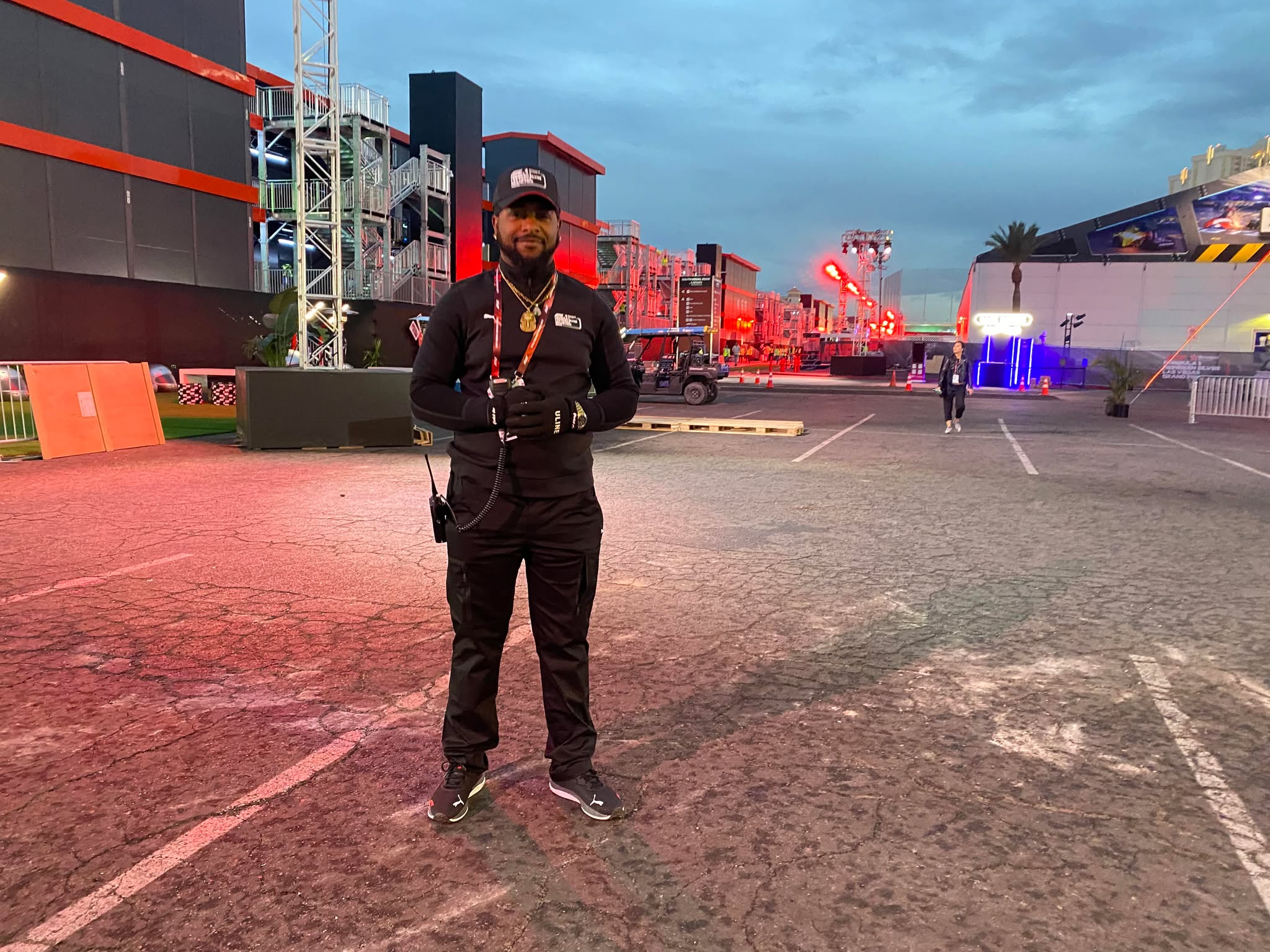 Obadyah A. Brown standing in the Formula 1 production parking area