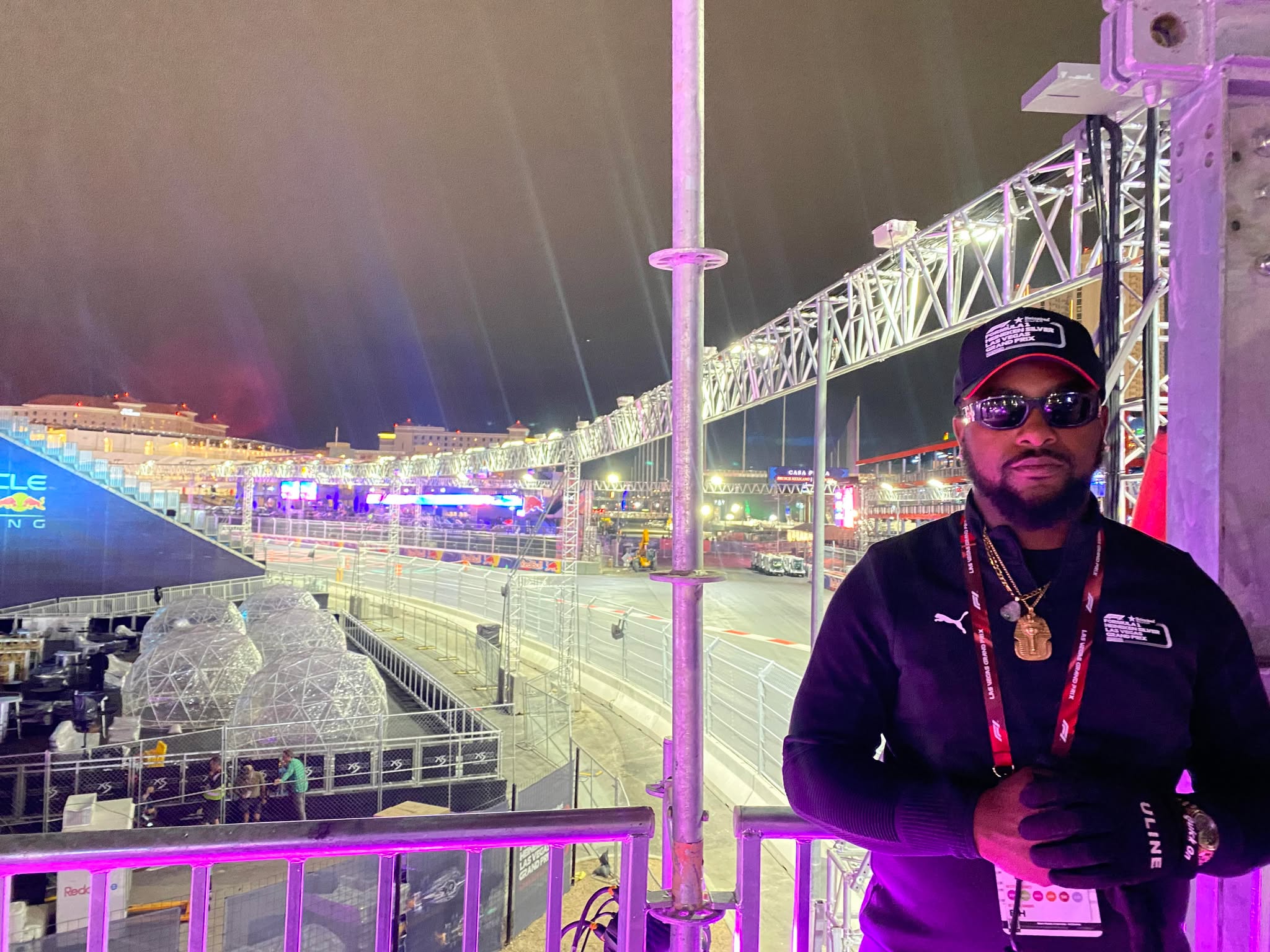Race circuit and event infrastructure at night